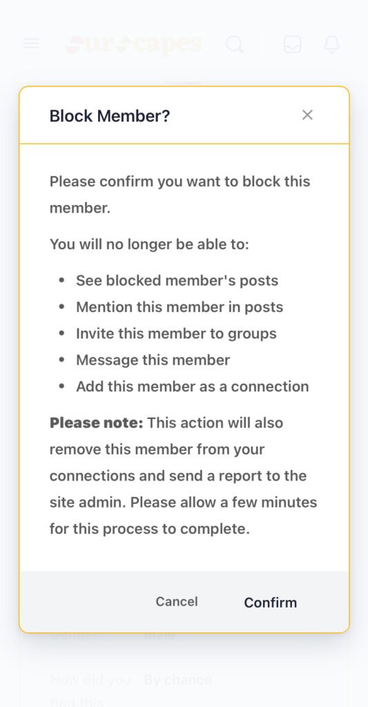 Block a member confirmation