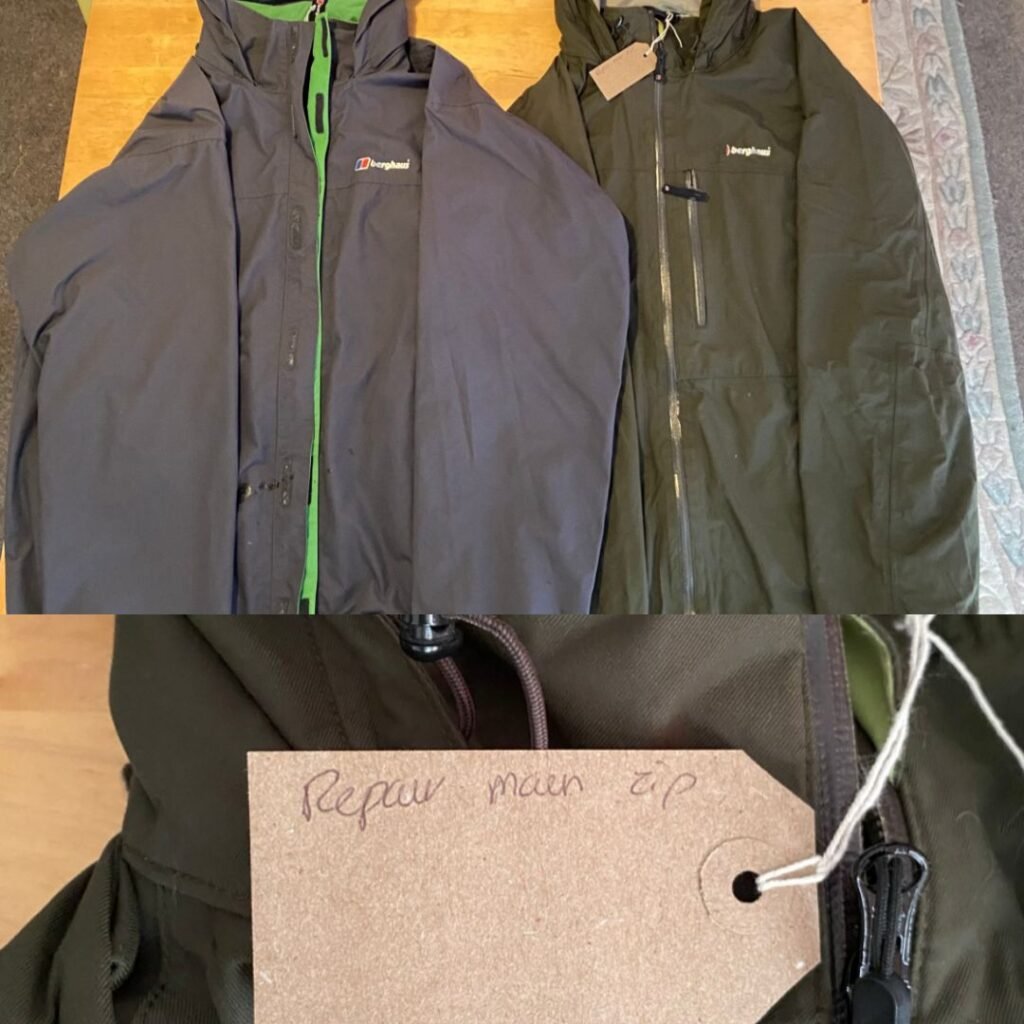 My two Berghaus jackets after they have had the zips repaired by the inhouse Berghaus repair team of Repairhaus.