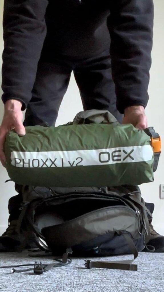 OEX Phoxx 1 V2 tent stuff sack held in hand
