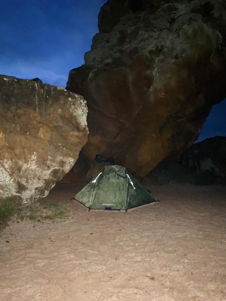 oex phoxx 1 v2 low profile tent under rock stealth camping