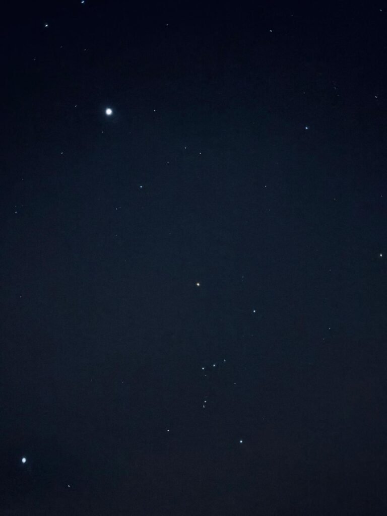 Orion constellation visible in dark night sky during wild camp