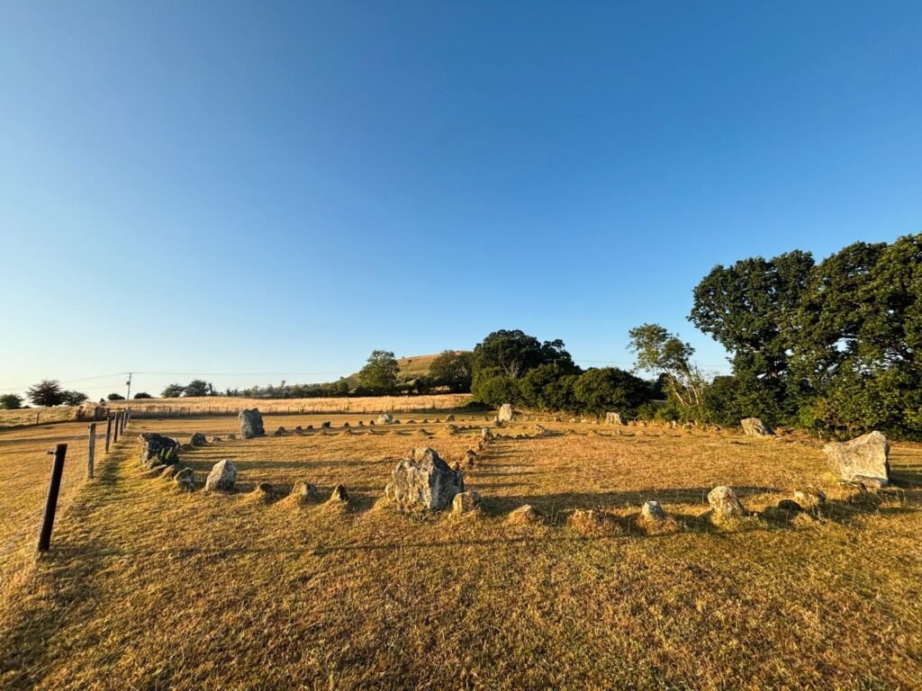 Hambledon Hill Farm Stone Circle with Hambledon Hill in the background